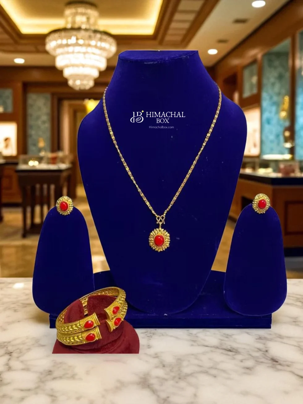 Traditional Necklace Full Set – Complete Bridal Jewellery with Earrings, Ring & Kangan HimachalBox