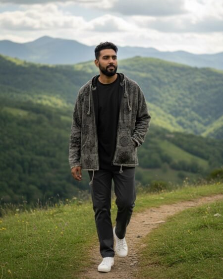 Handmade Boho Nepali Cotton Zipper Jacket | Unisex Tribal Hippie Fleece Lined Winter Hoodie