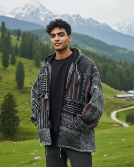 Pahadi Tibetan Style Boho Nepali Zipper Hoodie -Hippy Baja Winter Hoodie