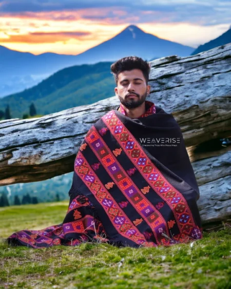Handloom Woven Pure Wool Men's Shawl - Himalayan Warm Blanket Shawl