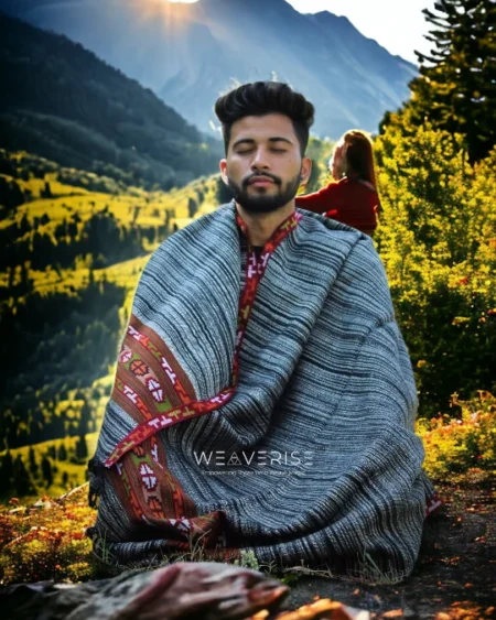 Himalayan Weaver Men's Shawl - Handwoven Pure Wool Elegance