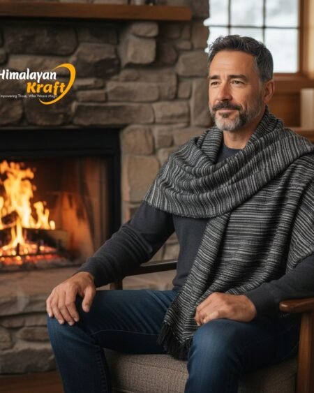 Handspun Pure Wool Men’s Shawl (Lohi) from Kullu, Himachal | Oversized Handloom Dushala