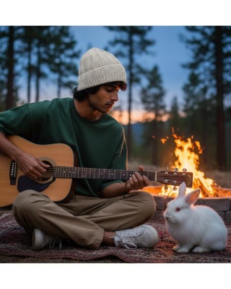 White Hand-Knitted Angora Wool Beanie Cap for Men & Women