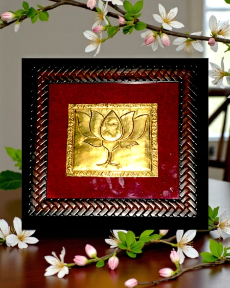 Brass Lotus Spiritual Frame with Red Background Wall Hanging