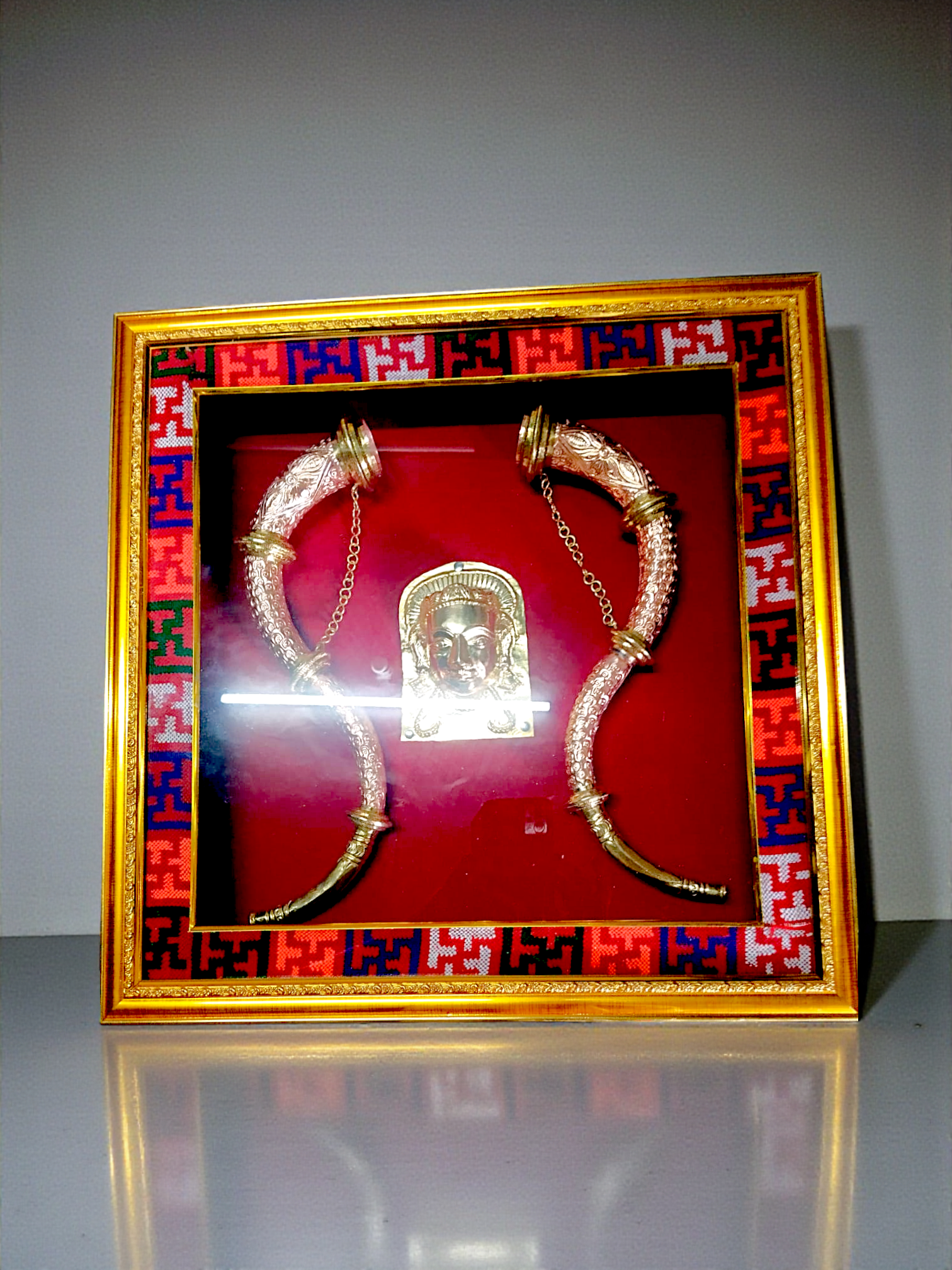 Brass Devta Mohra Frame with Twin Narsingha Swastik
