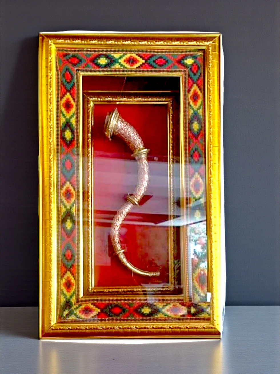 Brass Narsingha Framed Wall Art 12x14 Inch with Kullu Border by Himachalbox.com