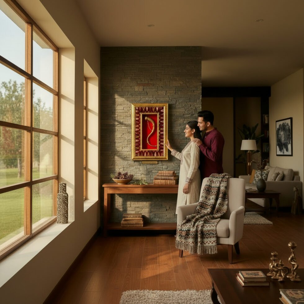 Brass Narsingha Framed Wall Art with Kullu Border Himachali Decor by Himachal Box