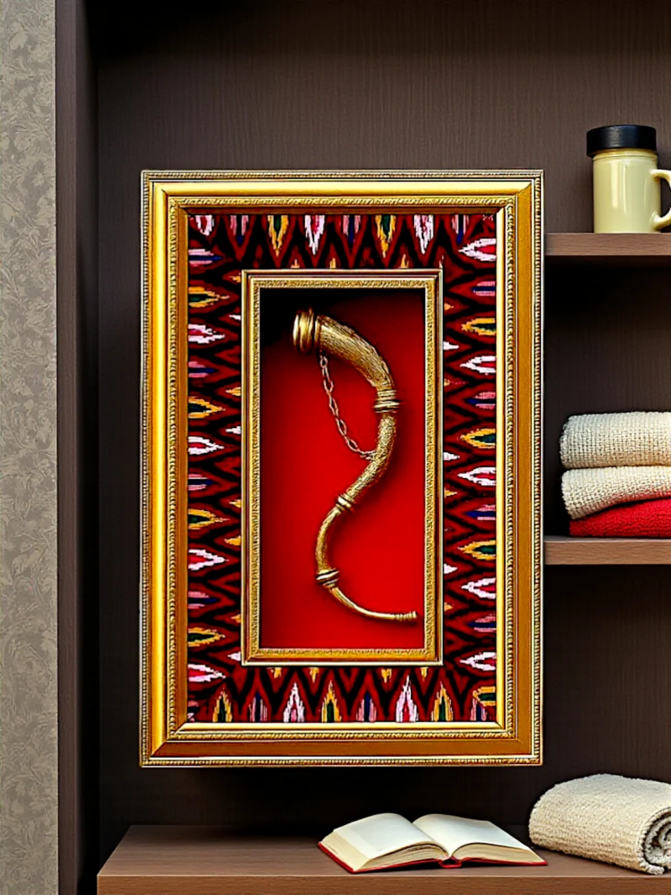 Brass Narsingha Framed Wall Art with Kullu Border Himachali Decor by Himachal Box