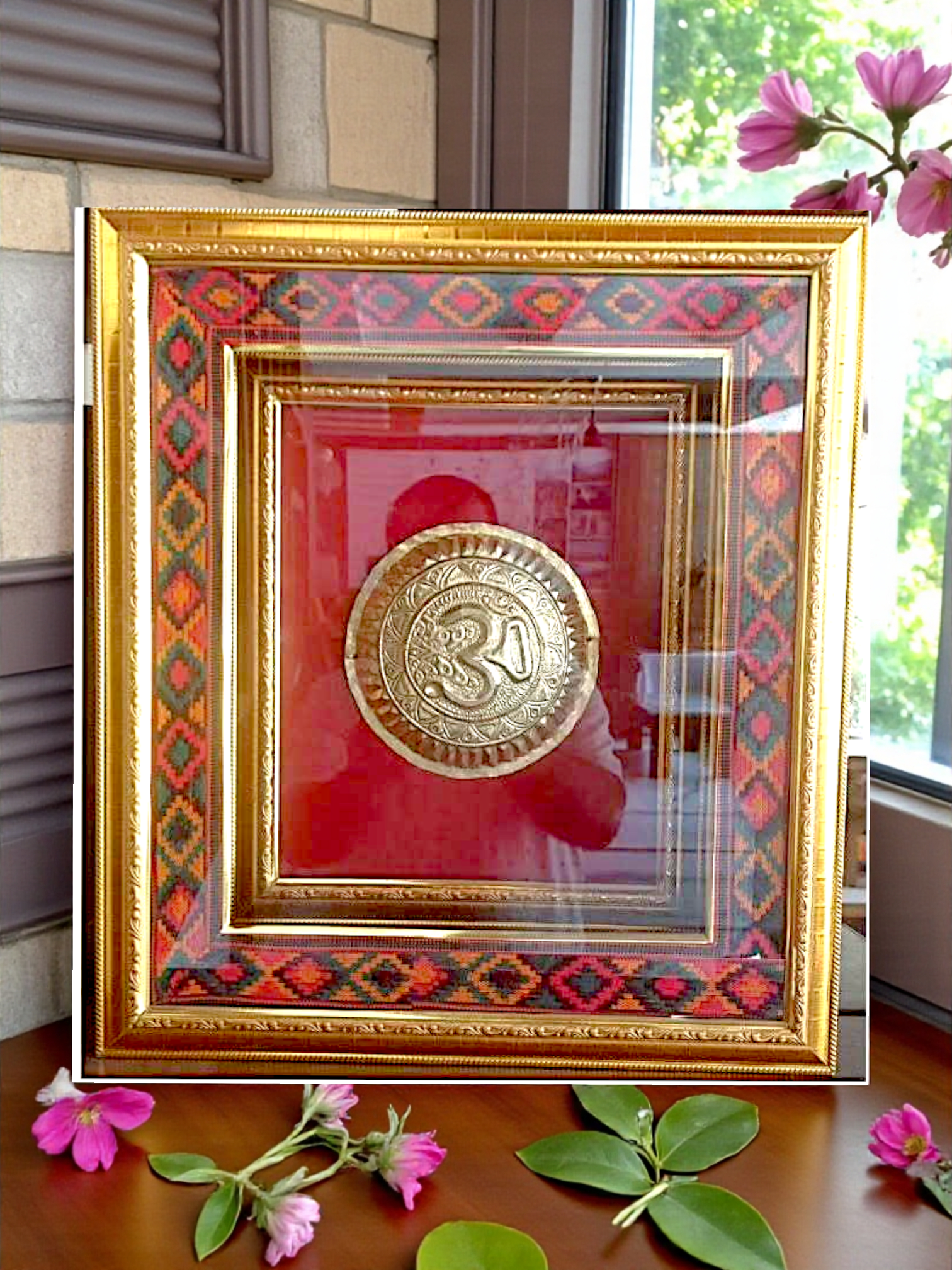🕉️ Brass Om Framed Wall Art | Kullu Traditional Border Edition