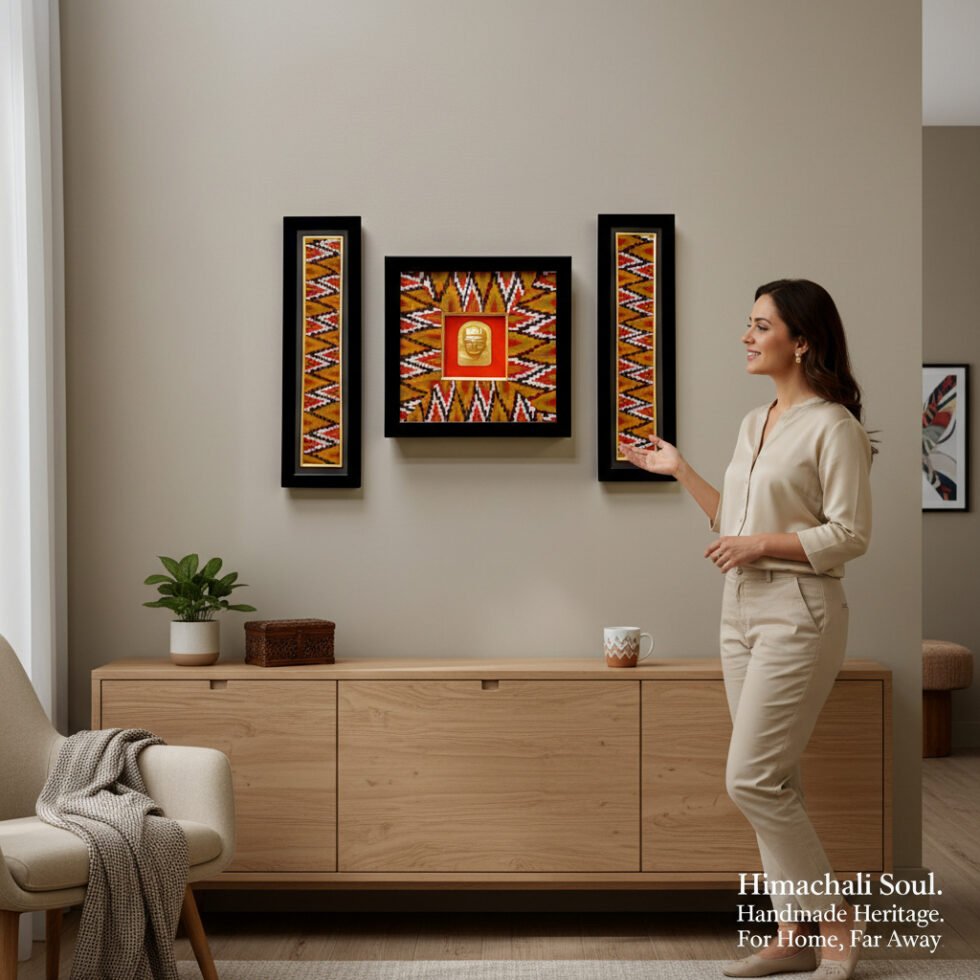 Himachali Devta Mohra 3 Piece Wall Art Set with Kullu Design by Himachalbox