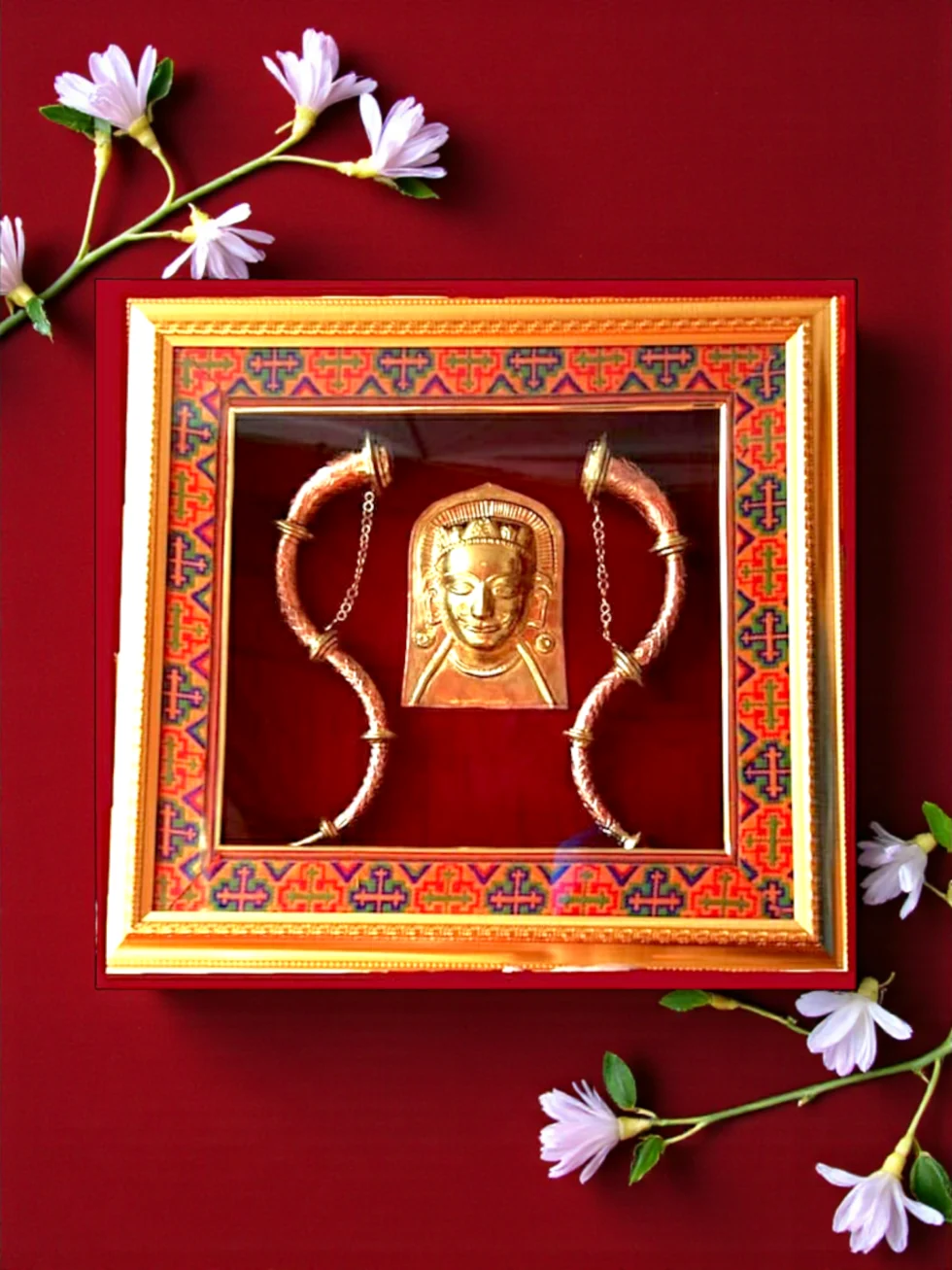Premium Himachali Devta Mukhota Frame with Traditional Ornaments Wall Hanging