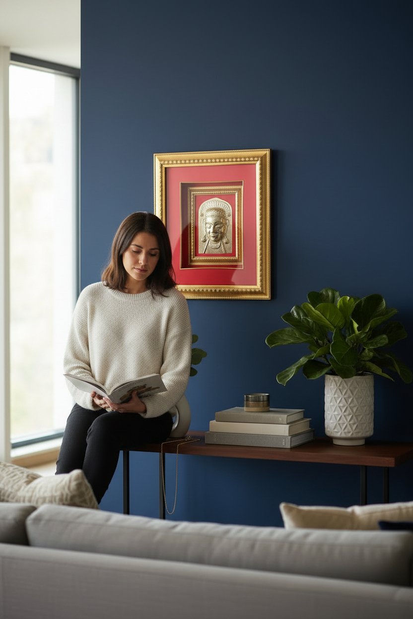 Traditional Himachali Devta Mukhota Gold Frame Spiritual Wall Hanging