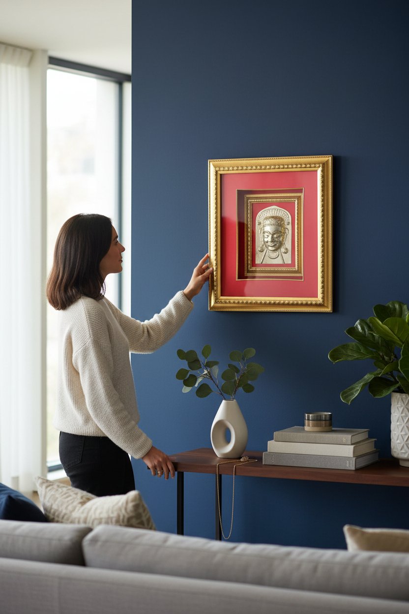 Traditional Himachali Devta Mukhota Gold Frame Spiritual Wall Hanging