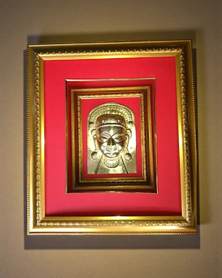 Traditional Himachali Devta Mukhota Gold Frame Spiritual Wall Hanging