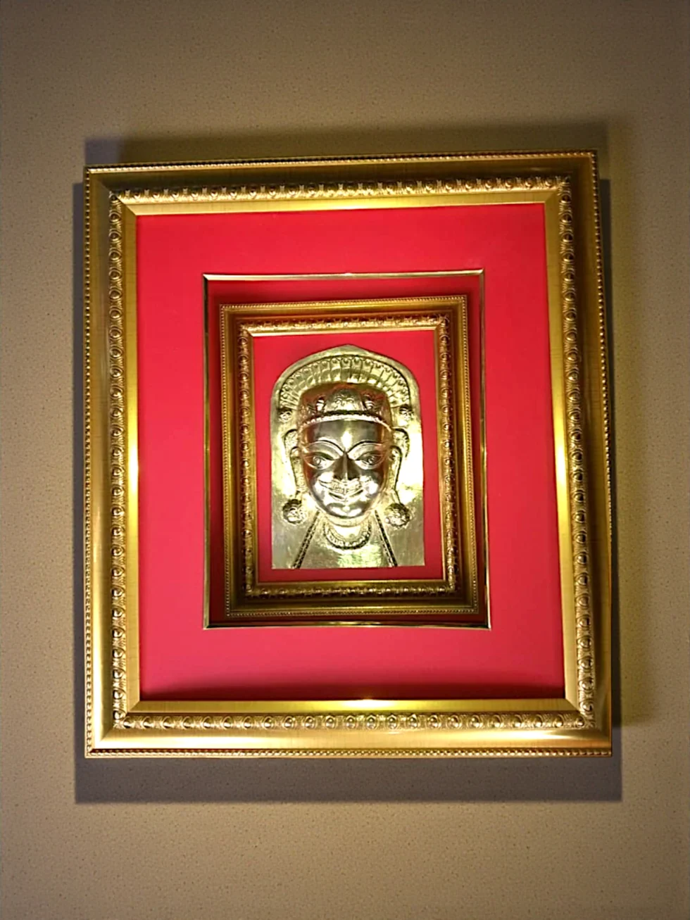 Traditional Himachali Devta Mukhota Gold Frame Spiritual Wall Hanging