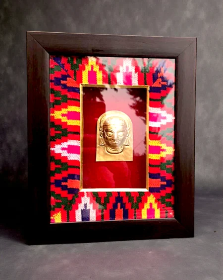 Himachali Devta Mohra Framed Wall Art with Kullu Textile Background