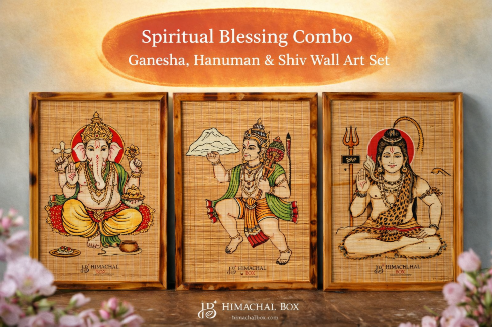 Ganesha Hanuman Shiv bamboo wall art combo handmade