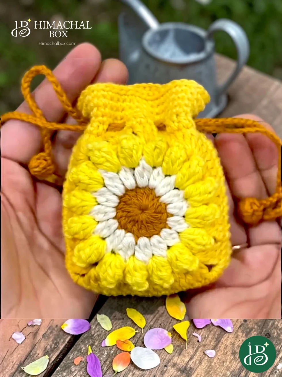 handmade crochet floral potli bag drawstring pouch