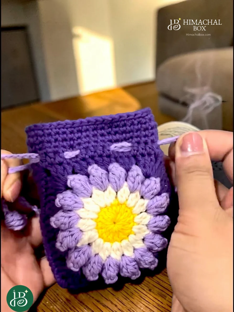 handmade crochet floral potli bag drawstring pouch