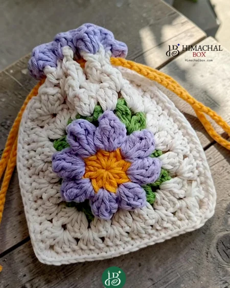 handmade crochet floral potli bag drawstring pouch