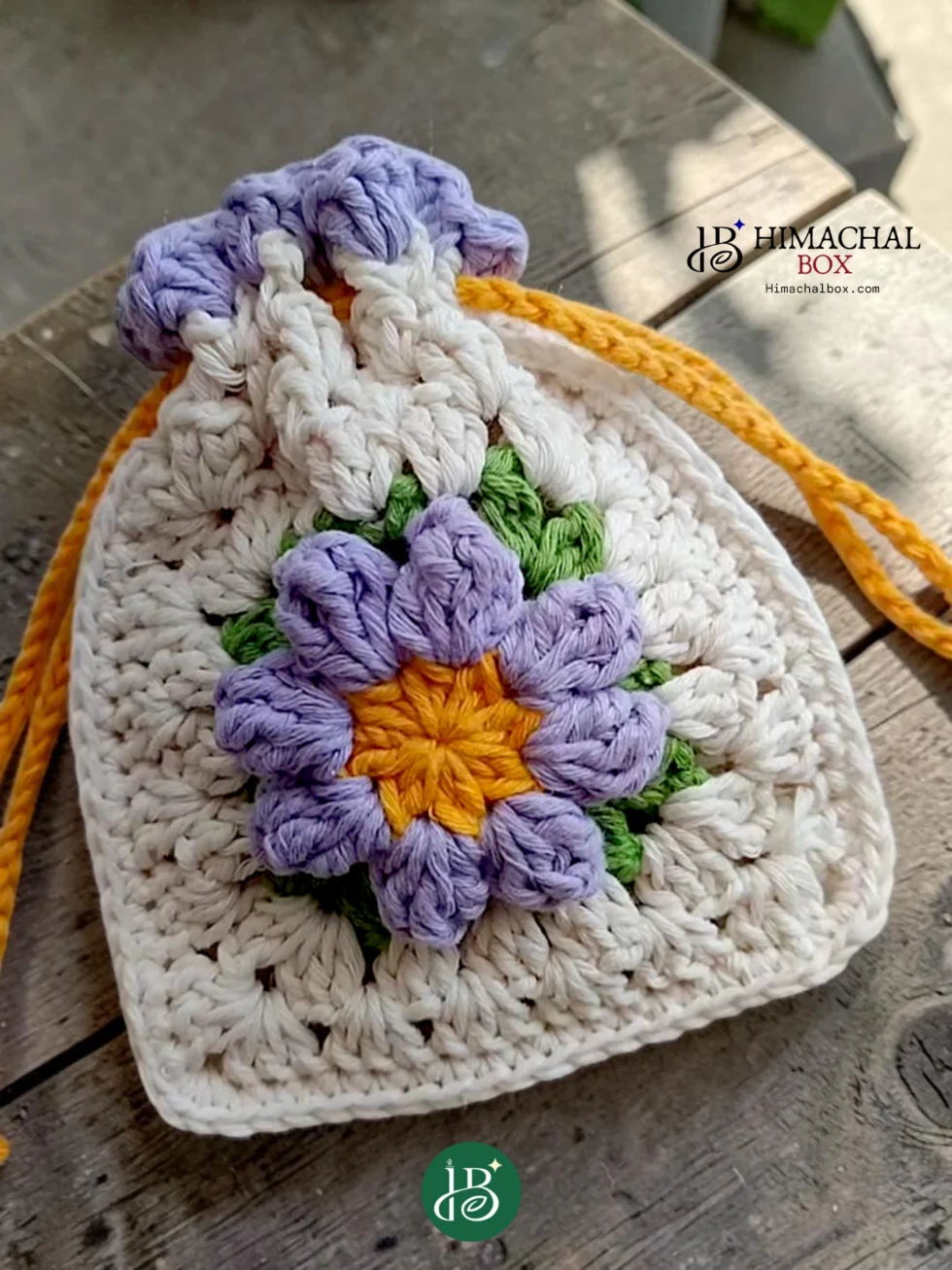 handmade crochet floral potli bag drawstring pouch