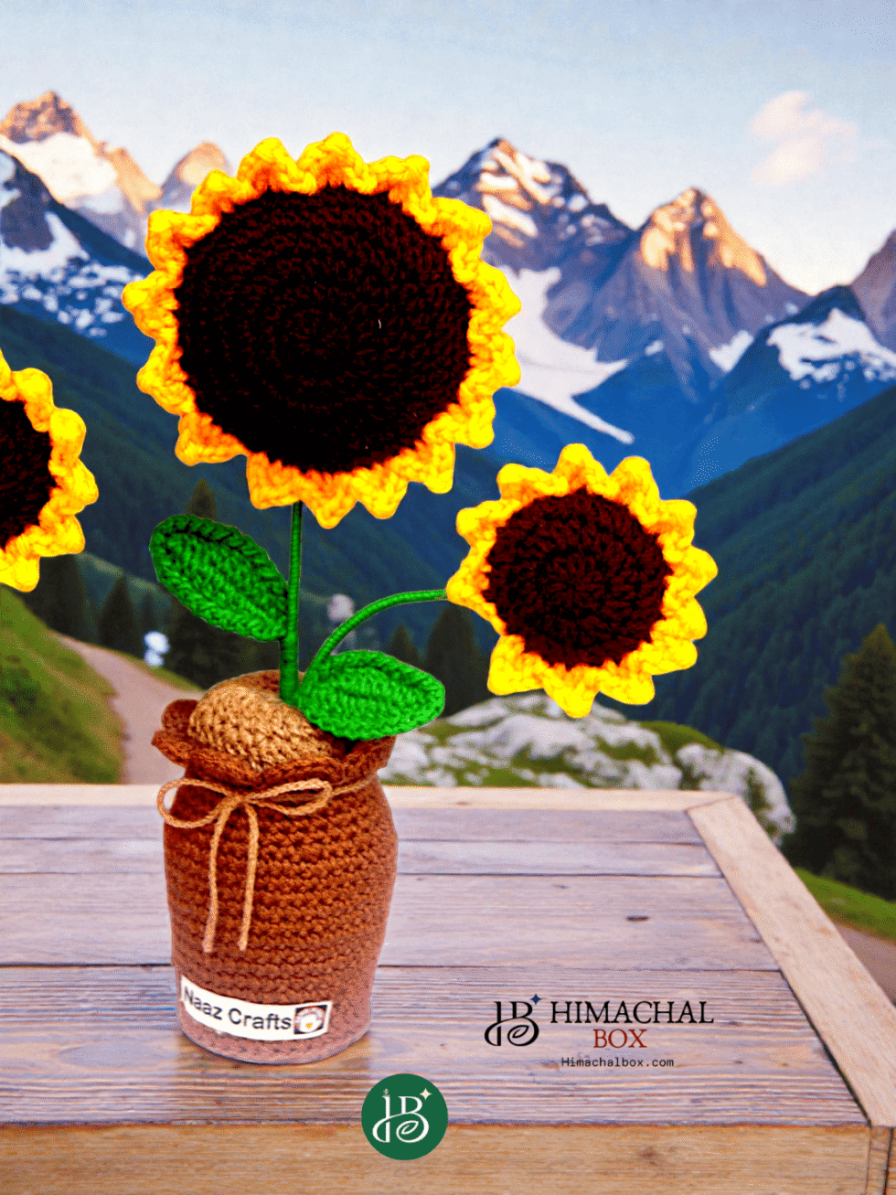 Crochet sunflower flower pot handmade by Kullu women artisans