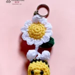 handmade crochet flower bee keychain cute wool keyring