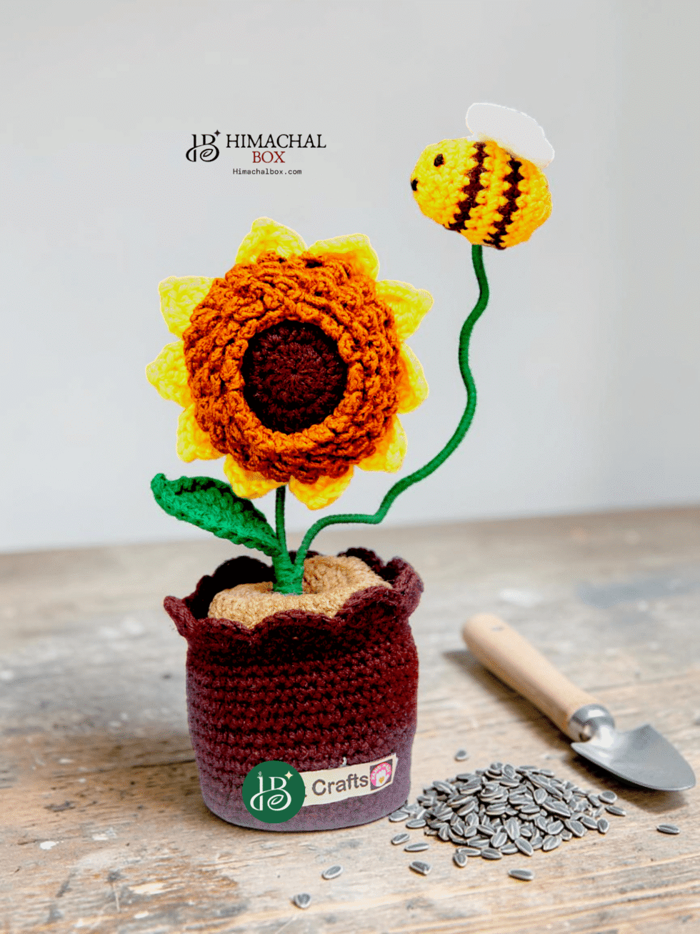 Handmade crochet sunflower pot with bee Kullu Himachal