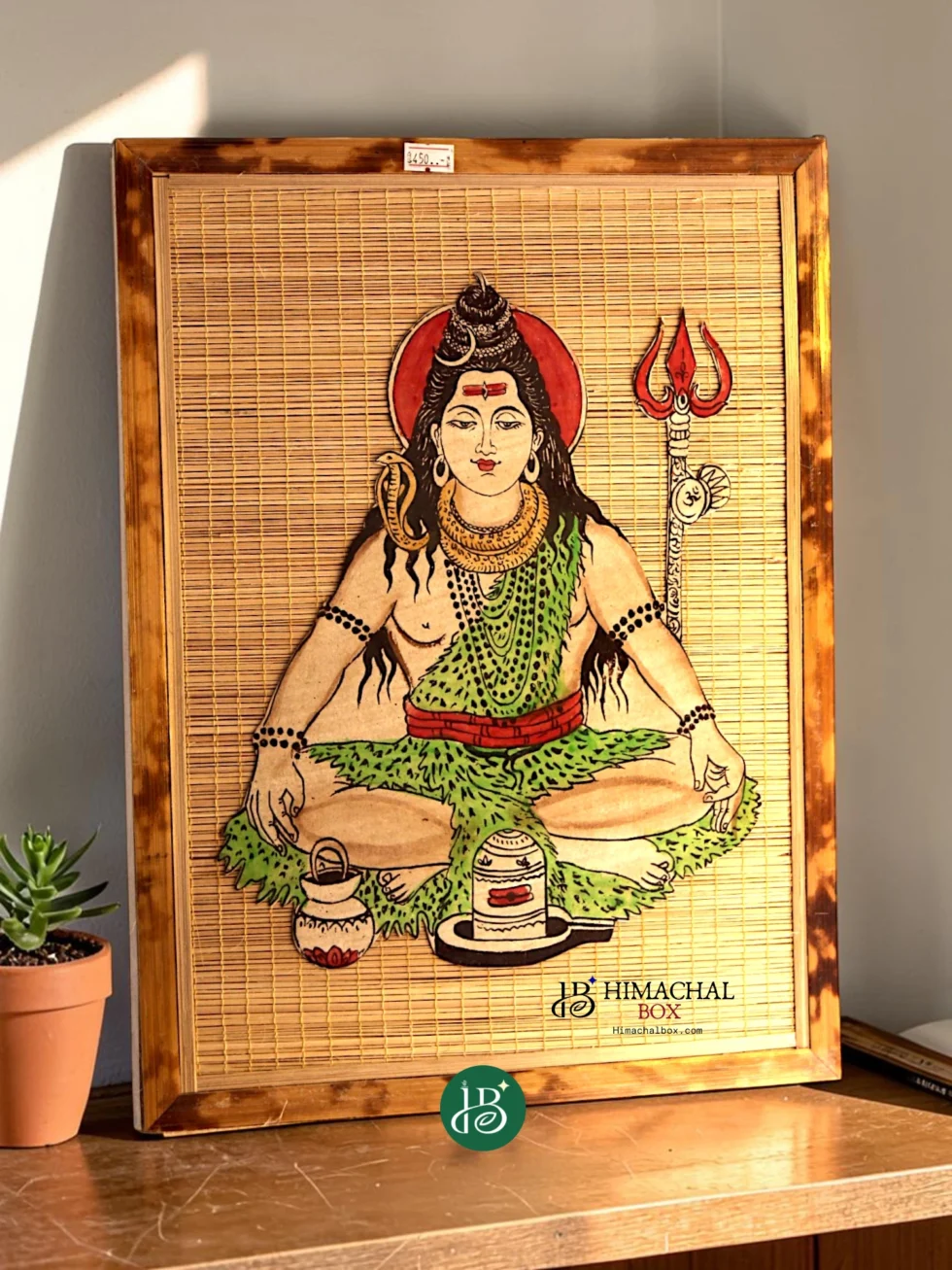 Lord Shiva meditation bamboo wall art Himachal handmade