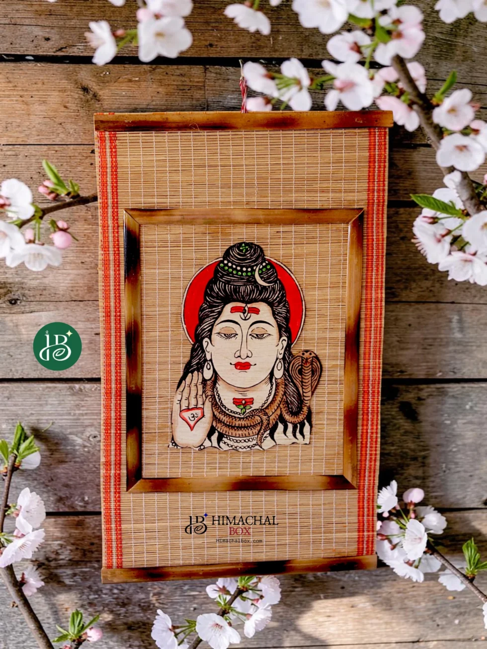 Shiv ji blessing bamboo wall art handmade Himachal