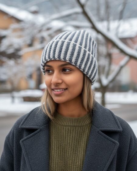 Angora Rabbit Wool Long Beanie – Ear Covering Hand Knitted Winter Cap