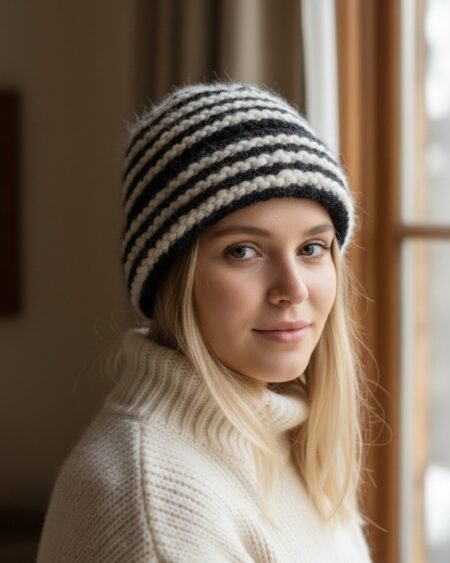 Angora Rabbit Wool Long Beanie – Ear Covering Foldable Hand Knitted Winter Cap