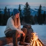Blue Angora Rabbit Wool Beanie Long Cap – Soft Warm Hand Knitted Winter Cap
