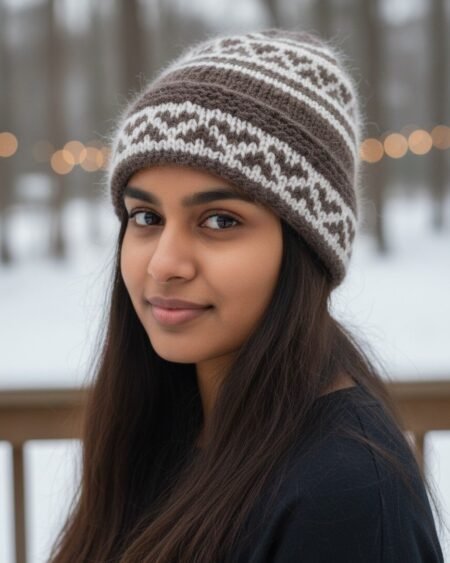 Dark Grey Angora Rabbit Wool Long Beanie – Foldable Hand Knitted Winter Cap