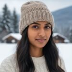 Grey Angora Rabbit Wool Long Beanie – Foldable Hand Knitted Winter Cap