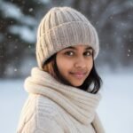 Light Grey Angora Rabbit Wool Long Beanie – Foldable Hand Knitted Winter Cap