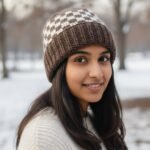 Brown Angora Rabbit Wool Long Beanie – Foldable Hand Knitted Winter Cap