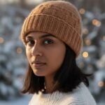 Orange Angora Rabbit Wool Long Beanie – Foldable Hand Knitted Winter Cap