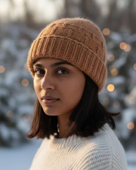 Orange Angora Rabbit Wool Long Beanie – Foldable Hand Knitted Winter Cap