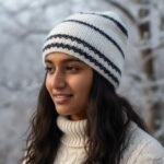 White Angora Rabbit Wool Long Beanie – Ear Covering Foldable Hand Knitted Cap