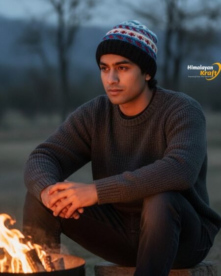 Multicolor Hand Knitted Woolen Beanie Cap | Traditional Himachali Pahadi Topu