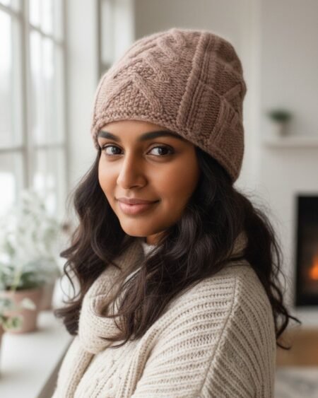 Merino Wool Hand Knitted Long Beanie – Foldable Warm Winter Cap