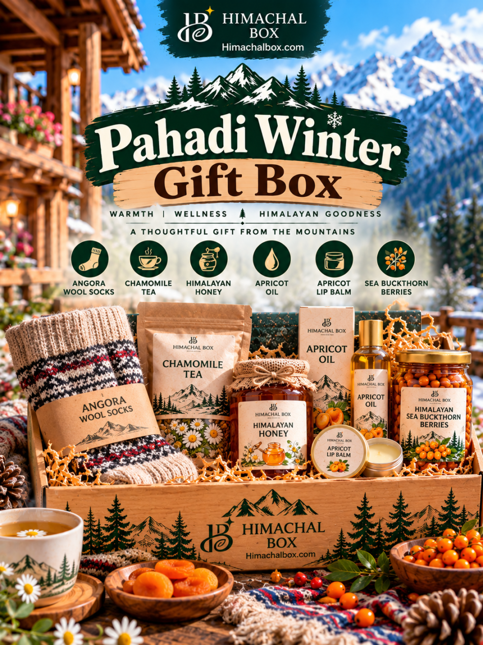 Himalayan Winter Gift Box Collection - Ghee, Angora Socks, Chemilile, Apricot Oil and Seabuckthorn